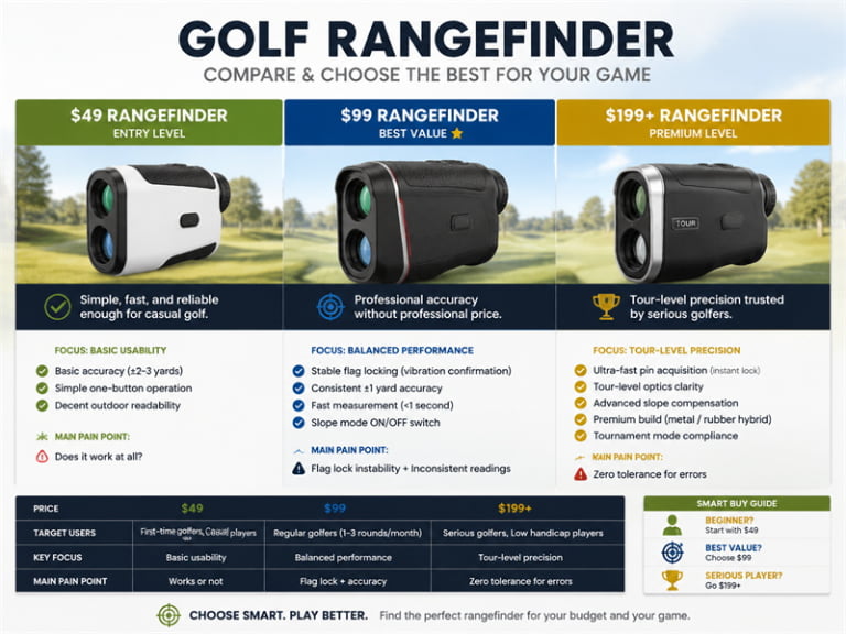 🏌️ Golf Rangefinder Product Strategy by Price Tier ($49 / $99 / $199+)