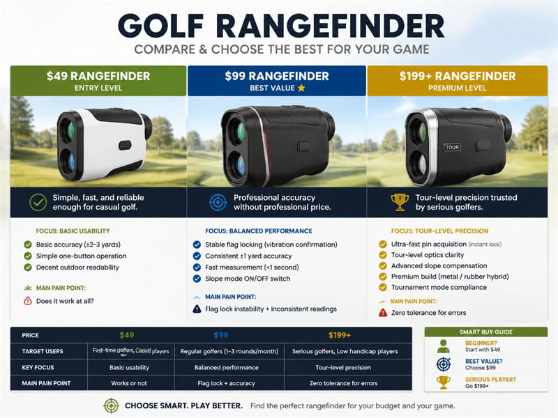 🏌️ Golf Rangefinder Product Strategy by Price Tier ($49 / $99 / $199+)